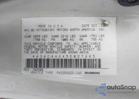 2005 Mitsubishi Eclipse Gs из США, поврежденный, VIN 4A3AC44G45E027865